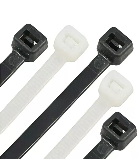 100 x Black/ White Strong High Quality Nylon Cable Zip Ties Tie Wraps Many Sizes