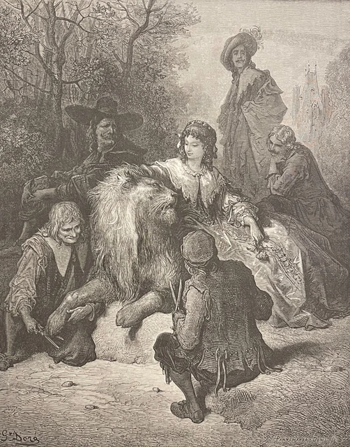 Gravure Eau Forte Lion Par Gustave Doré - Œuvre XIXe En Bon État