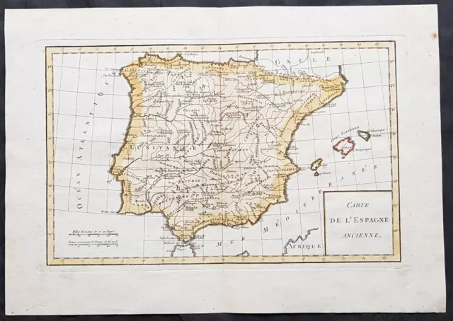 1769 J B D Anville Antique Map of Spain & The Balearic Islands