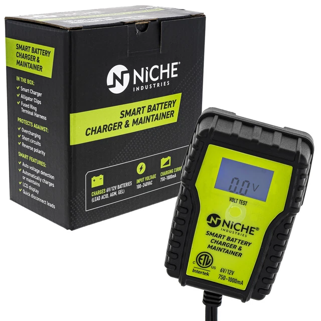 NICHE Fully-Automatic 1-AMP LCD Smart Battery Charger 12-volt Watercraft