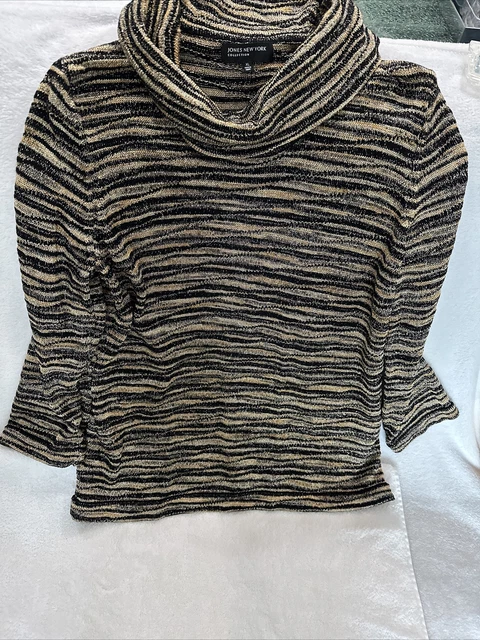 Jones New York Womens Blingy Cowl Sweater Black Gold Silver Shimmer Gently Used