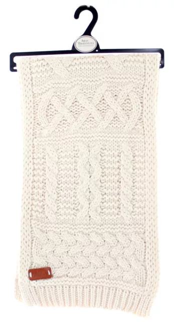 Aran Traditions Womans Ladies Men Winter Warm Knitted Style Cream White Scarf