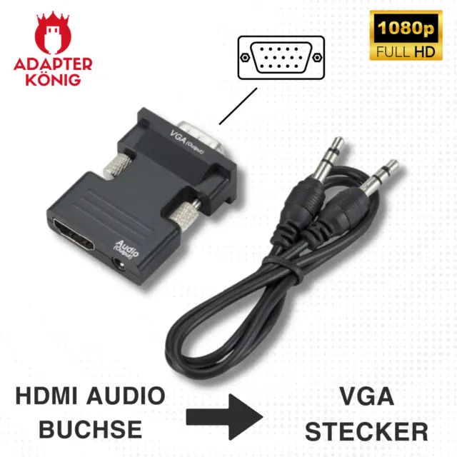 HDMI + Audio Buchse auf VGA Stecker Adapter Konverter Audiokabel Adapterkönig