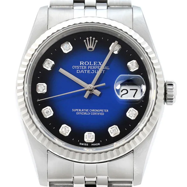 Rolex Datejust 16234 18K Gold SS Blue Vignette Diamond Dial Watch w/ Rolex Band