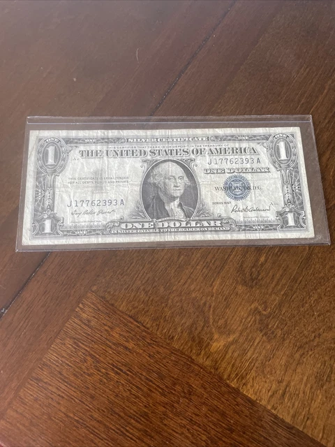 ✔ One 1957 Blue Seal $1 Dollar Silver Certificate, VG/VF, Old US One Dollar Bill