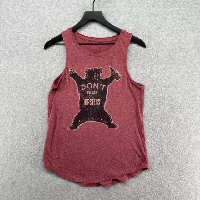 Lucky Brand T Shirt Womens Size M Red Bear Sleeveless Don't Feed The Hipsters