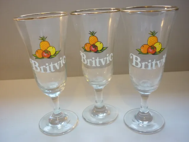 3 x Britvic Fruit Juice Stemmed Glasses 70s