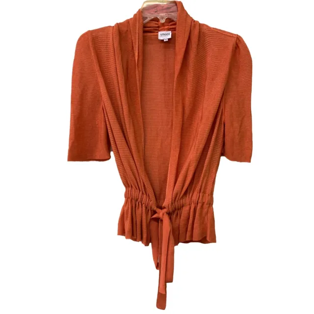 Armani Collezioni Womens Sz 8 Orange Knit Cardigan Bolero Cinched Waist Sweater