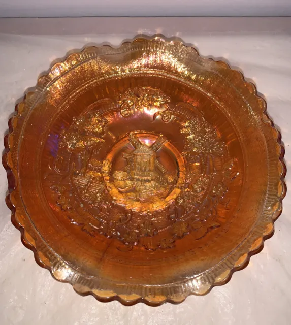 Imperial glass windmill Marigold carnival ruffle bowl Vintage