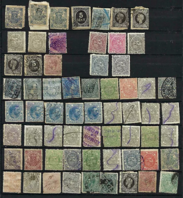 (63 stamps) lot early Revenue stamps from Spain and Spanish Colonies