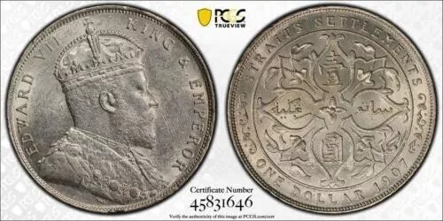 Straits Settlements , 1 Dollar $1 1907 King George V - Pcgs Ms 61 ( 21 ) , Rare Straits Settlements , 1 Dollar $1 1907 King George V - Pcgs Ms 61 ( 21 ) , Rare