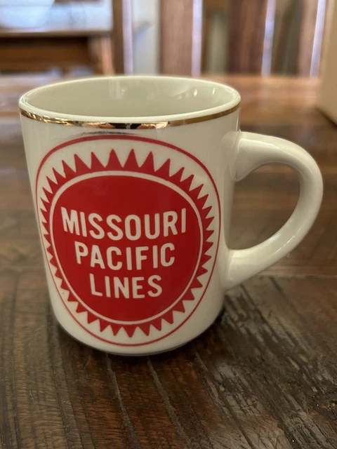 Missouri Pacific Lines Coffee Tea Cup Mug White w/Gold Rim Railroad Train