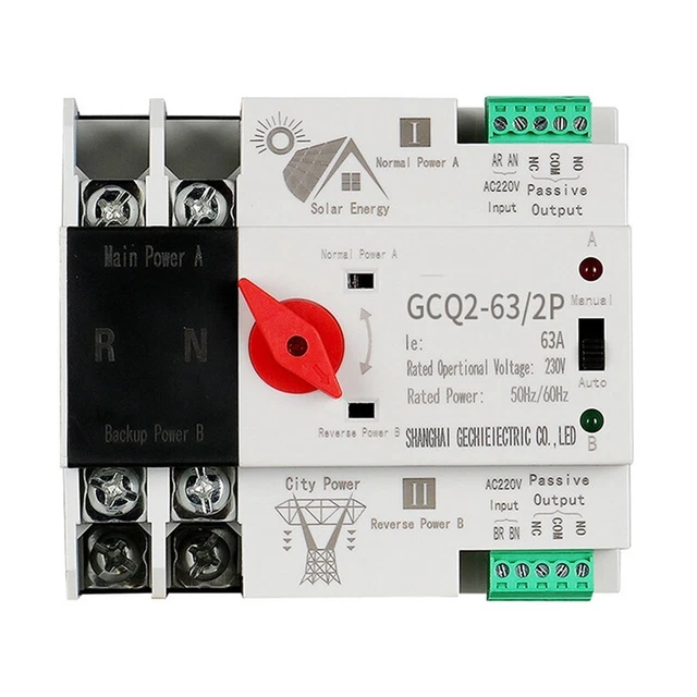 Photovoltaic Solar Power Automatic Transfer Switch DIN Rail 2P 6 J9N2