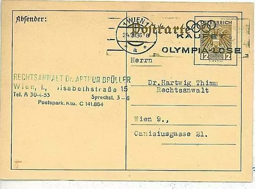 09774  - AUSTRIA  - POSTAL HISTORY - Olympic Games POSTMARK  1936