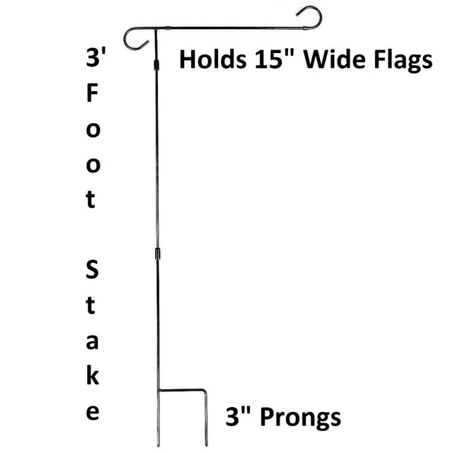 Versatile Black Garden Flag Stand Flagpole Wrought Iron 36 H x 16" W