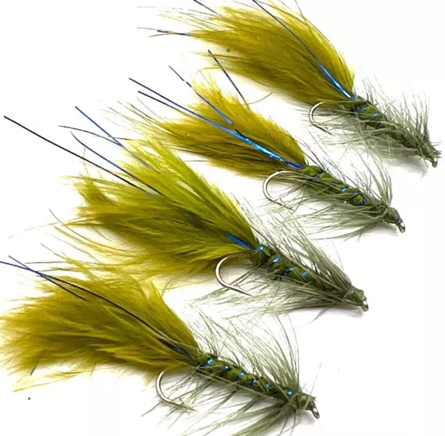 4, 6 or 8 Trout fly fishing flies lures BLUE FLASH DAMSELS BARBED or BARBLESS