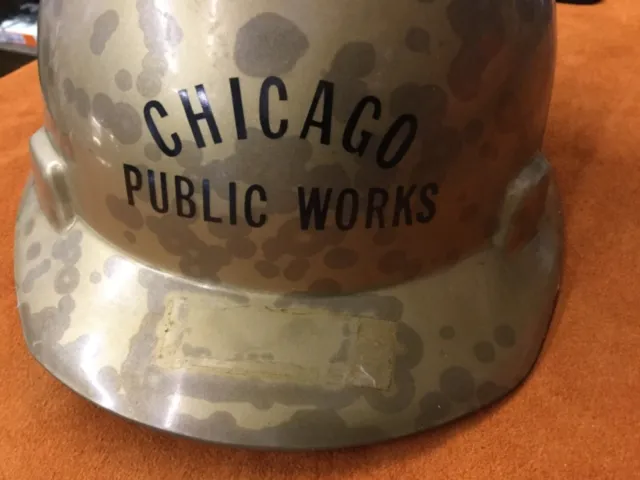 Vintage CHICAGO PUBLIC WORKS hard hat helmet city MSA miners gold v GARD 1960s 