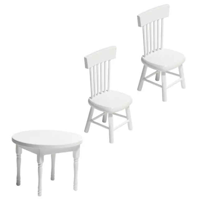 White Mini Table & Chairs Set - Miniature Furniture for Decor