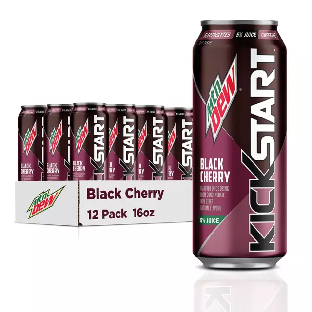 Mountain Dew Kickstart, Black Cherry, 16 Fl Oz (12 Count)