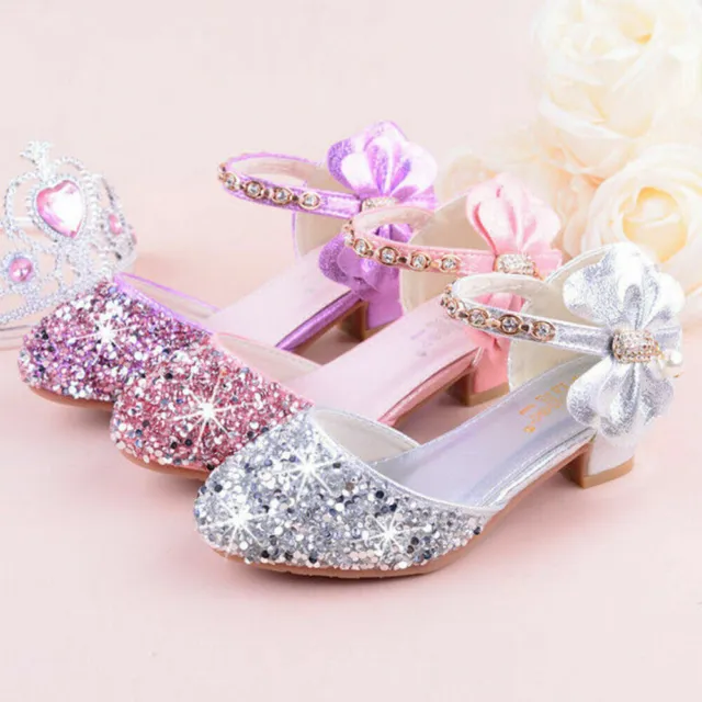Scarpe principessa paillettes bambina fiocco glitter tacchi bassi scarpe festa matrimonio