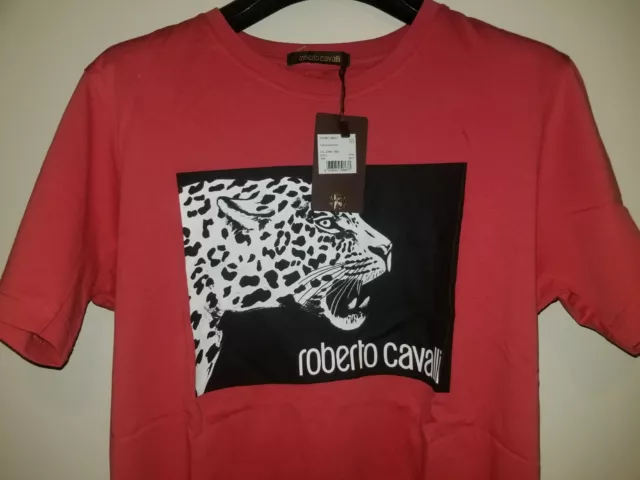 Roberto Cavalli Just Leopard Graphic T-Shirt Crewneck Short Sleeves Red-Rose 2XL