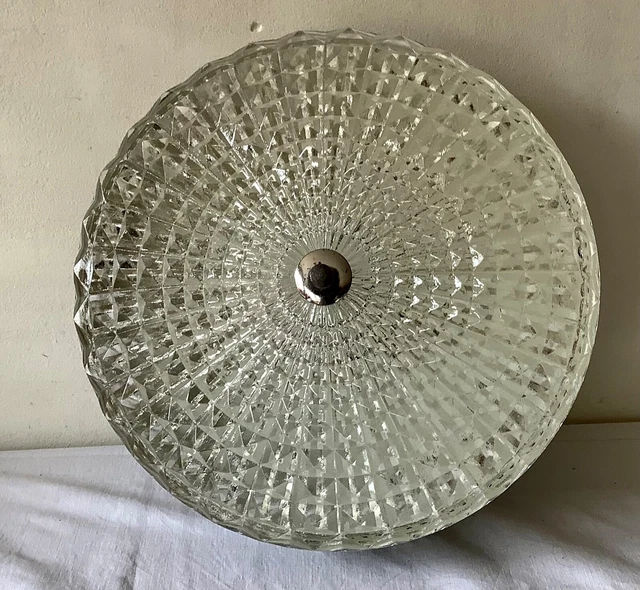 Ancien PLAFONNIER ou APPLIQUE Vintage en VERRE MOULÉ & METAL ARGENTÉ