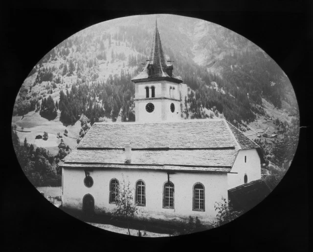 Glass Magic lantern slide GRINDELWALD PARISH CHURCH C1890 SWITZERLAND