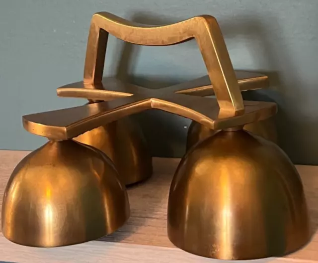 Vintage Catholic Church Altar Quadruple Gold Brass Sanctus Sanctuary Bells