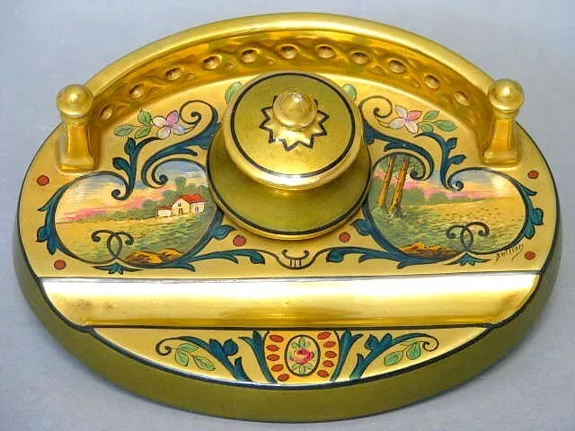 Limoges Jugendstil Schreibzeug Schreibtischgarnitur um 1915 - Signiert - Rarität 3