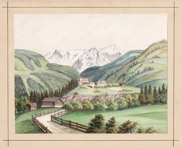 Jochberg B.Kitzbühel Tyrol Autriche Aquarelle Drawing W.Leifer 1850