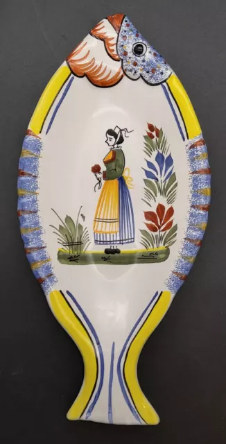 HB HenRiot Quimper France Breton Lady Small Fish Serving Dish