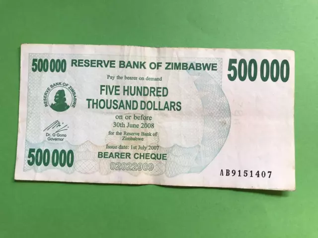 Billete de 500.000 dolares de Zimbabue