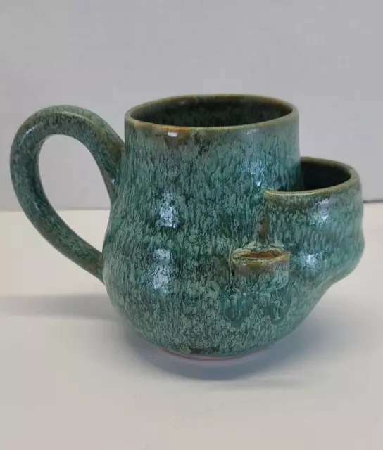 Studio Art Pottery Shaving Scuttle Mug Green Brown Ceramic Pencil Brush Holder