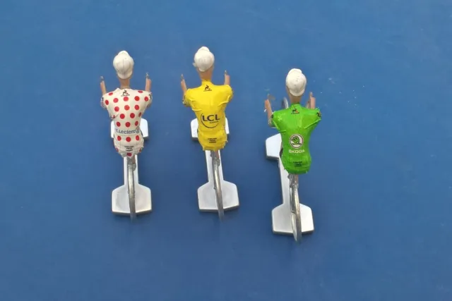 3 cyclistes miniatures Tour de France - Maillot Jaune, vert et à pois