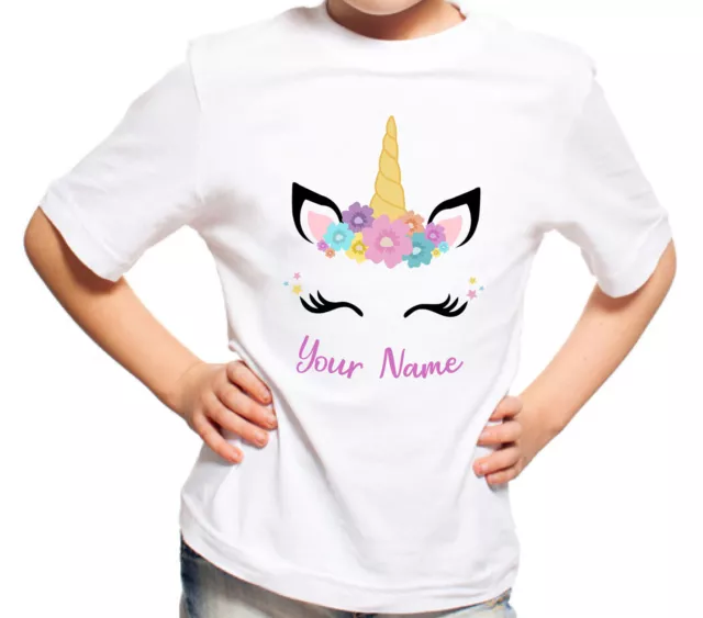 Personalised Unicorn T-Shirt Any Name Girls Tshirt Birthday Gift Childrens Top 2