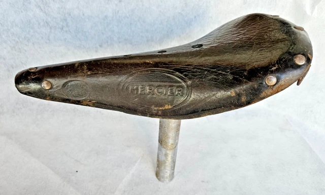 selle en cuir pour vélo de course vintage + tige de selle