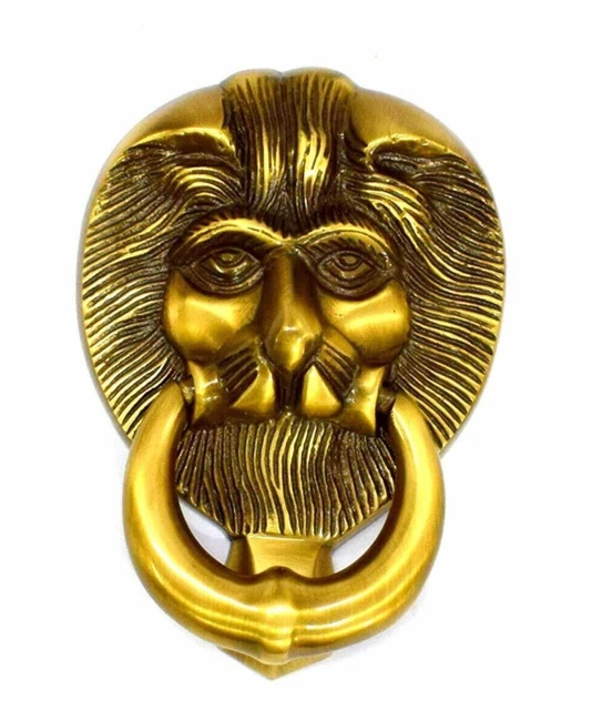 Finition Antique 5 " Pouce Laiton Fabriqué Lion Face Porte Heurtoir Décor Maison
