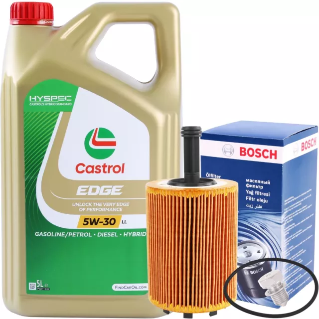 BOSCH ÖLFILTER + SCHRAUBE + 5L MOTORÖL 5W-30 CASTROL EDGE LL passend für VW AUDI