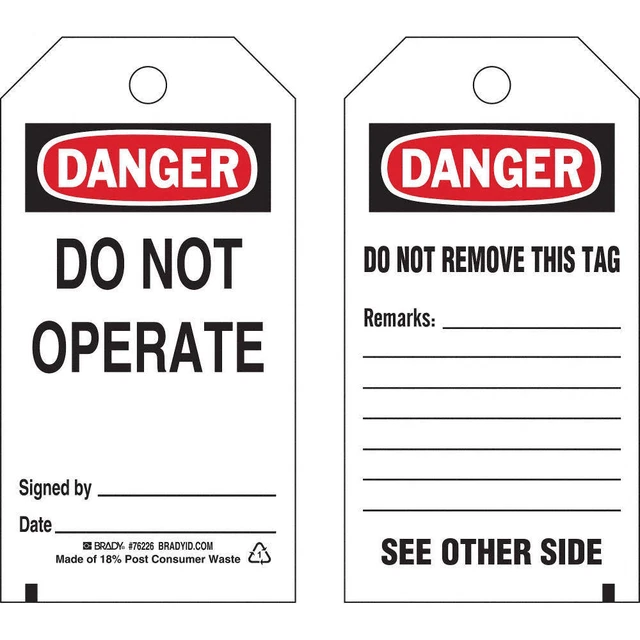 BRADY 76226 Danger Tag,5-1/2inHx3inW,Poly,Brass,PK25