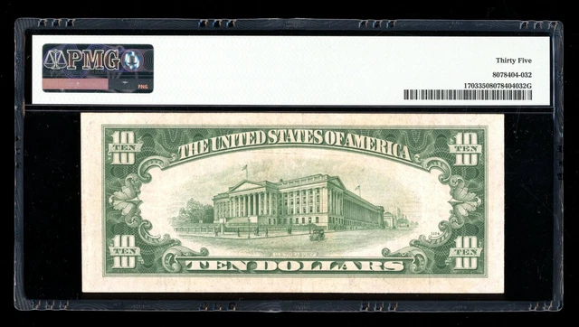 DBR 1934-B $10 Silver Vinson Fr. 1703 PMG 35 Serial B18257864A 2