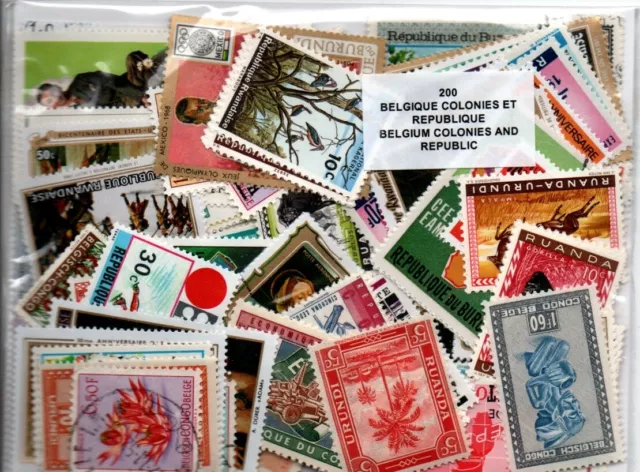 Lot  de 200 timbres des anciennes colonies de Belgique  et Republique