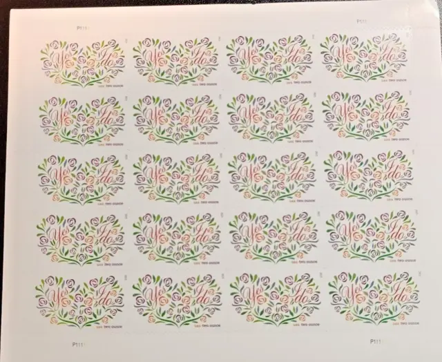 Yes I Do Pane sheet of 20 (2 Oz) Wedding Stamps Scott #5001 MNH 2015