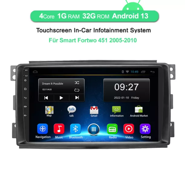 Für Smart Fortwo 451 2005-2010 1G+32G Android 13 Autoradio GPS Navi BT WIFI +Cam 2