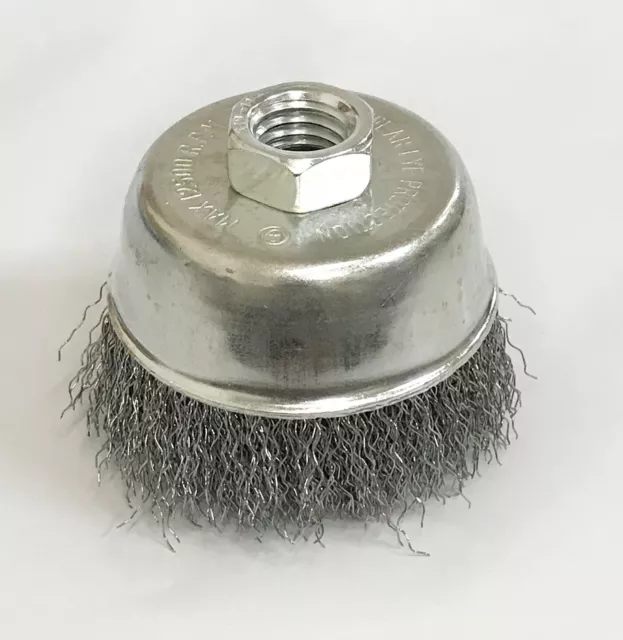 2pc - 3" x 5/8" Arbor FINE Crimped Wire Cup Wheel Brush - For Angle Grinders