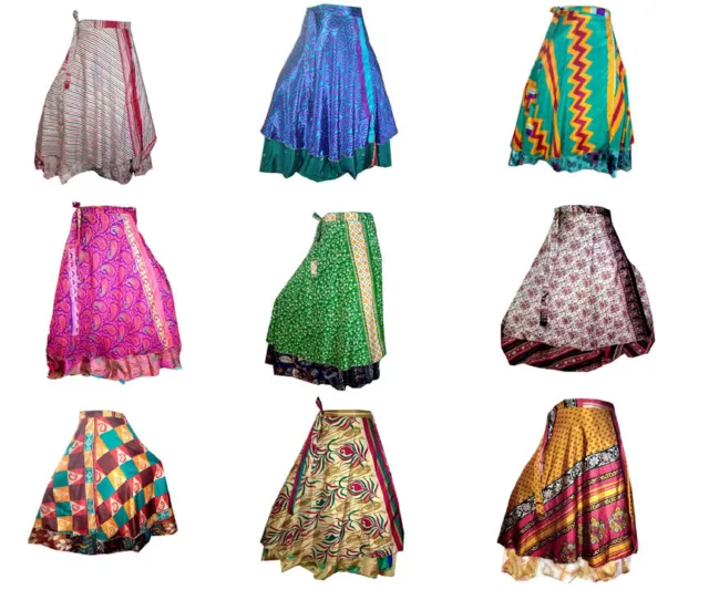 Wholesale Lot 5 PC Wraparound Skirt Silk Sari Reversible Women Beach Wear Dress
