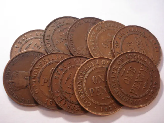 Australian Copper KGV Penny / Pennies Bulk Lot 10 pc