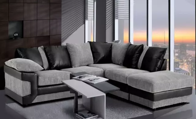 New Amara Corner Sofa Jumbo Cord Suite Set Footstool 3 2 Seater Grey Black Brown