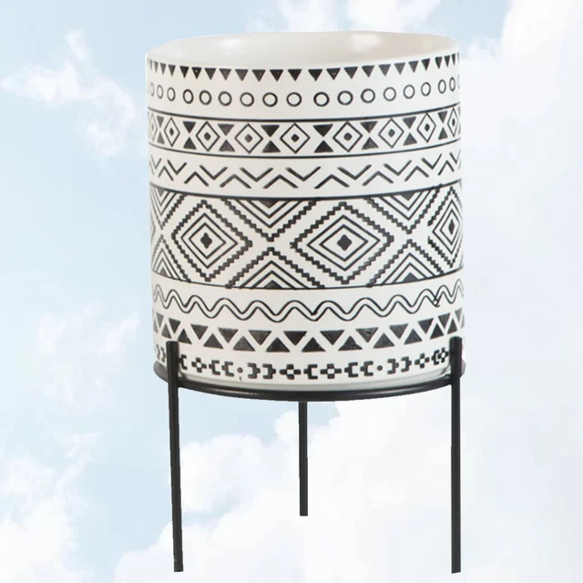 Keramik -Pflanzer -Topf mit Metallstand Garten Blumen Pots Porzellanbehälter