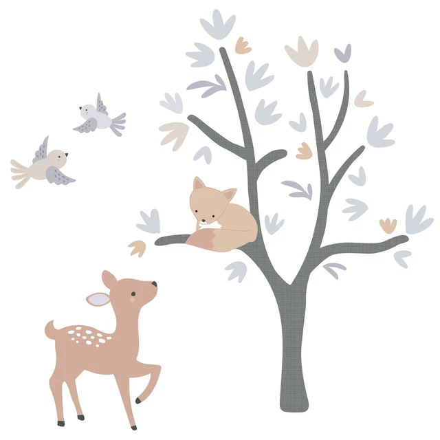 Bedtime Originals Deer Park Gray Woodland Tree/Animals Wall Decals - Deer/Fox