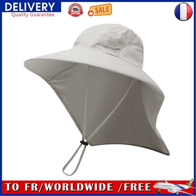 Summer Fisherman Hat Outdoor Fishing Hiking UV Wide Brim Cap (Light Gray)